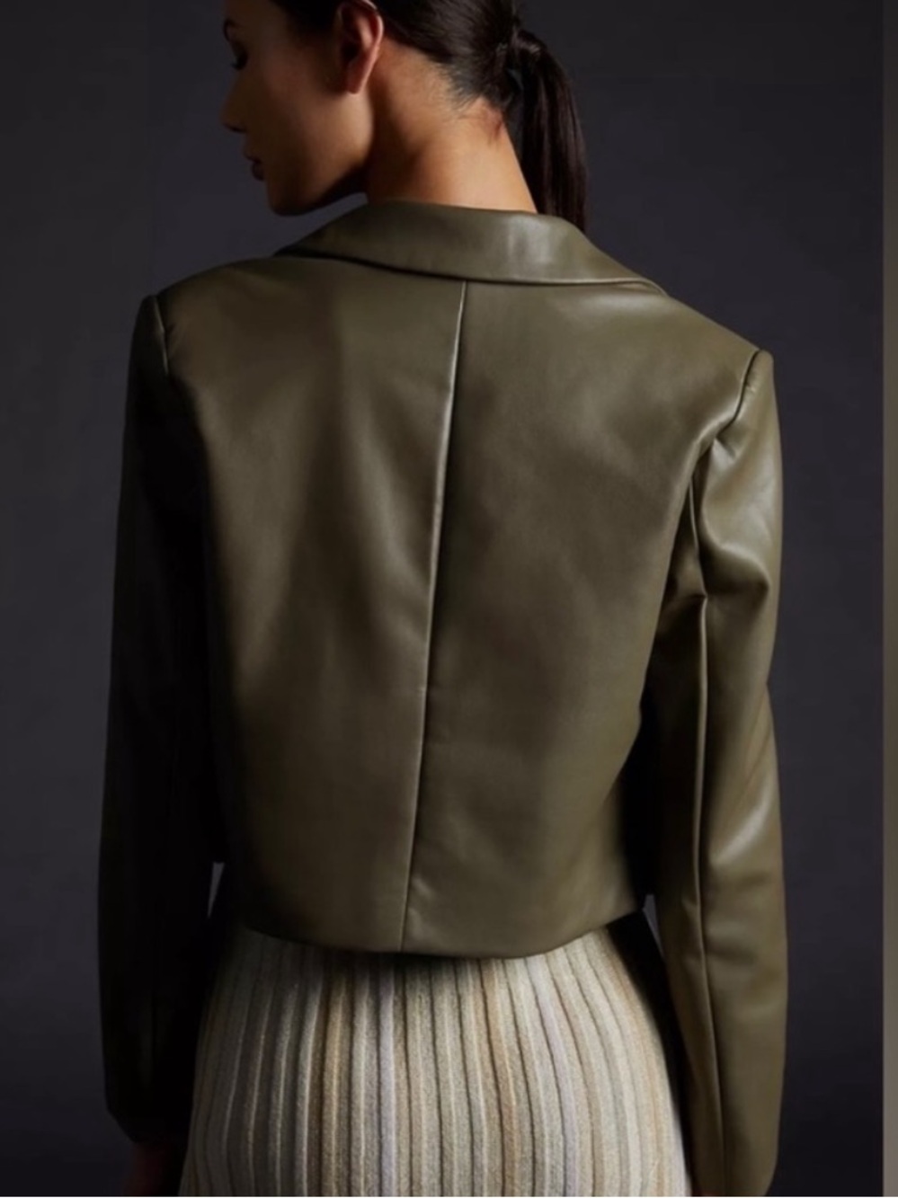 Anthropologie Avec Les Filles Cropped Vegan Faux Leather Jacket Moss Green Small - Picture 8 of 14